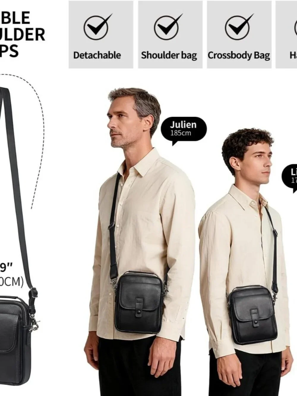 Men's Black Leather Shoulder Sling Travel Crossbody Stylish Magnetic Buckle Bag